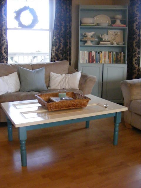 teal-coffee-table-made-from-door-in-living-room